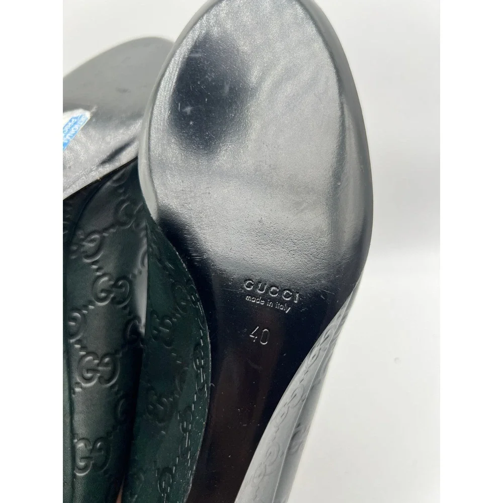 Gucci Guccissima Green Leather GG Monogram Wedge Pumps Shoes 40